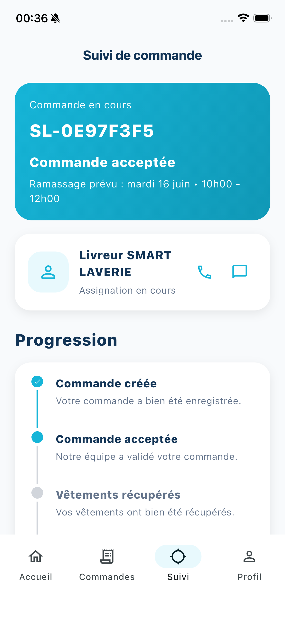 Capture écran application SMART LAVERIE - création de commande pressing